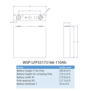 dimension of WSP-LFP33173166-110Ah