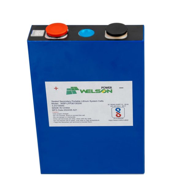 front view of 100Ah WSP-LFP36130200a Flat pole with M4 internal thread