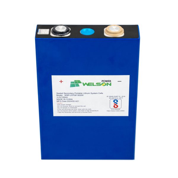front view of 100Ah WSP-LFP36130200 Flat pole with M4 internal thread