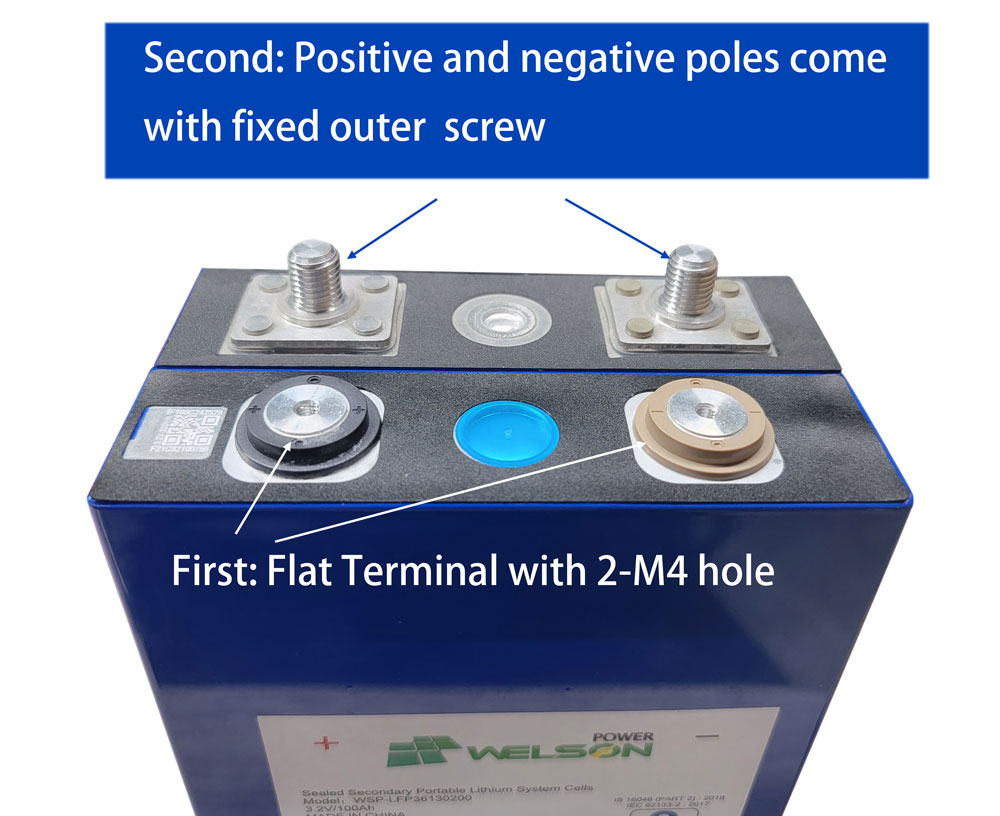 100Ah prismatic with Flat Terminal with 2-M4 hole and outer Screws