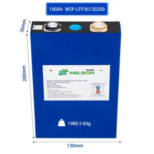 dimension of 100Ah WSP-LFP36130200 storage application