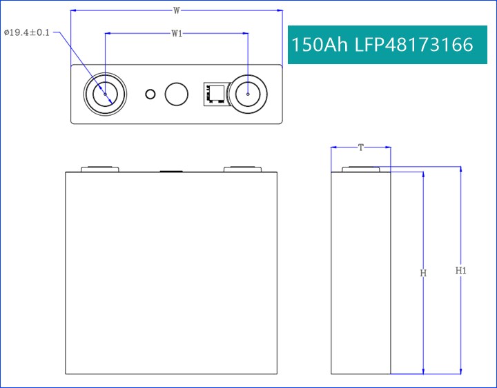 dimension of WSP-LFP48173166-150Ah
